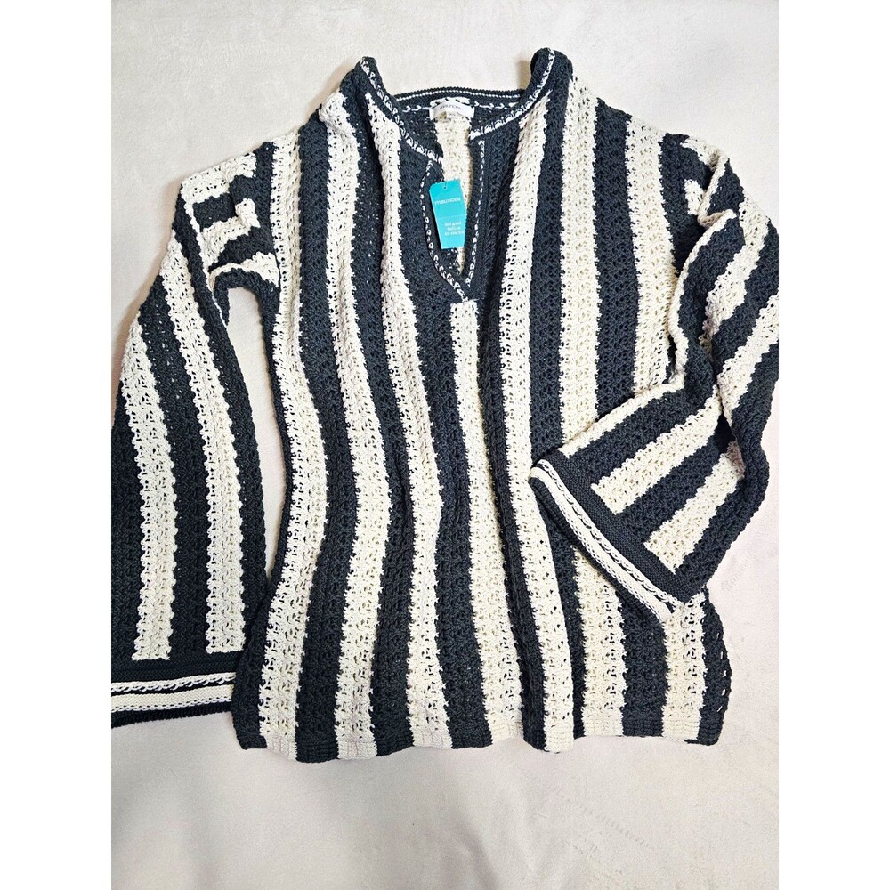 NWT Maurices 100% Cotton Striped Crochet Knit V Neck Sweater XS Boho